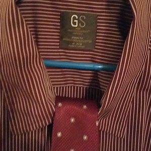 Men's dress shirt , burgundy/cream w/tie